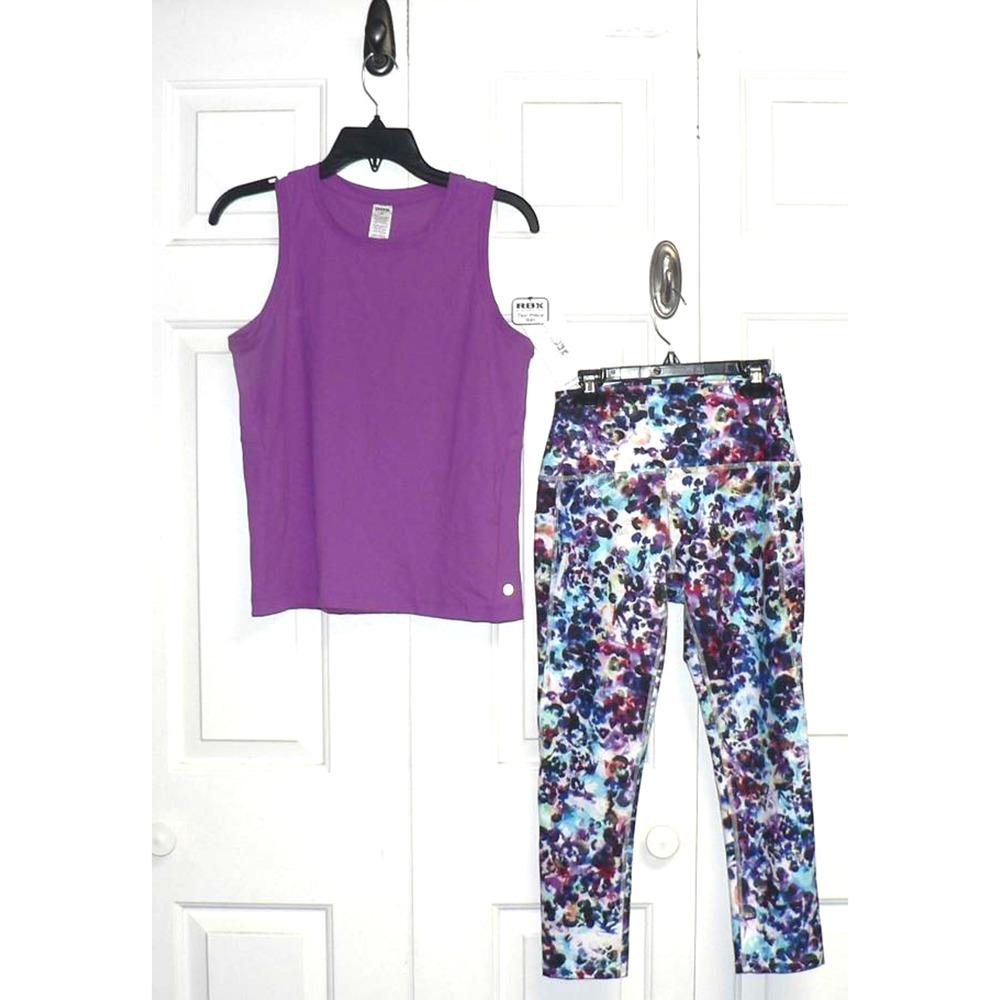 RBX Athletic Wear Women 2 Piece Solid Purple Tank Multi-Color Leggings Small $78